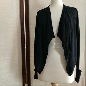 Club Monaco Black Cotton Cashmere Waterfall Mesh Cardigan Wrap Shrug Sweater